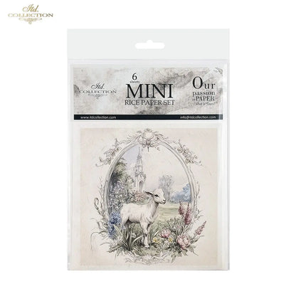 ITD Collection, Rice Paper, Mini Set, Lamb, Goats, Rams, Sheep, Rounds, Floral, 6 Sheets, 5x8, RSM119, Decoupage, Mixed Media, RSM164 ITD Collection
