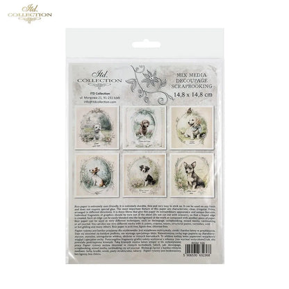 ITD Collection, Rice Paper, Mini Set, Dogs, Puppies, Frames, Vintage Style, 6 Sheets, 5x8, RSM119, Decoupage, Mixed Media,  RSM166 ITD Collection