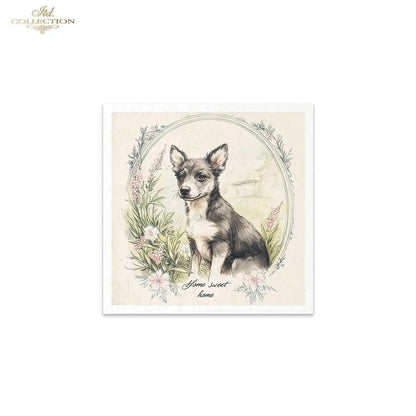 ITD Collection, Rice Paper, Mini Set, Dogs, Puppies, Frames, Vintage Style, 6 Sheets, 5x8, RSM119, Decoupage, Mixed Media,  RSM166 ITD Collection