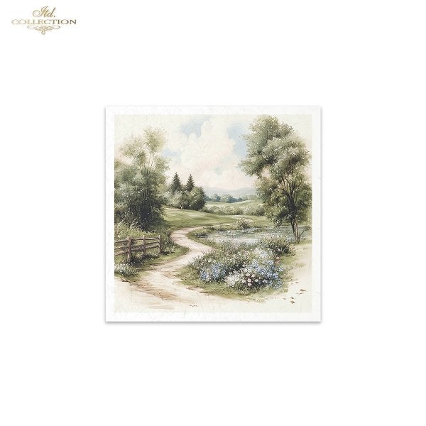 ITD Collection, Rice Paper, Mini Set, Decoupage, 6 sheets, Country Landscape, Cottage, Greenery, RSM170)