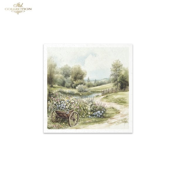 ITD Collection, Rice Paper, Mini Set, Decoupage, 6 sheets, Country Landscape, Cottage, Greenery, RSM170)