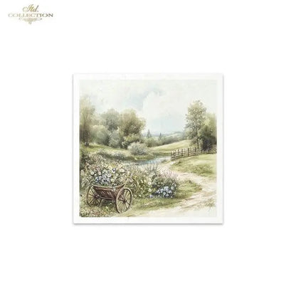 ITD Collection, Rice Paper, Mini Set, Decoupage, 6 sheets, Country Landscape, Cottage, Greenery, RSM170) ITD Collection