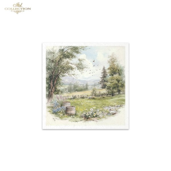 ITD Collection, Rice Paper, Mini Set, Decoupage, 6 sheets, Country Landscape, Cottage, Greenery, RSM170)