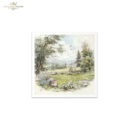 ITD Collection, Rice Paper, Mini Set, Decoupage, 6 sheets, Country Landscape, Cottage, Greenery, RSM170) ITD Collection