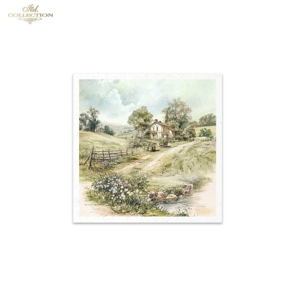 ITD Collection, Rice Paper, Mini Set, Decoupage, 6 sheets, Country Landscape, Cottage, Greenery, RSM170)