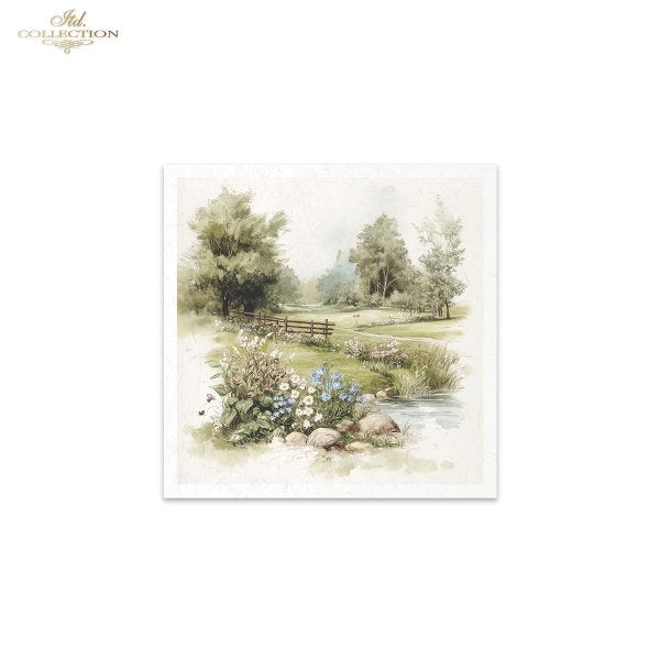 ITD Collection, Rice Paper, Mini Set, Decoupage, 6 sheets, Country Landscape, Cottage, Greenery, RSM170)