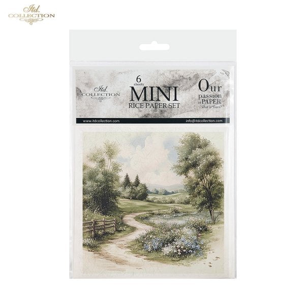 ITD Collection, Rice Paper, Mini Set, Decoupage, 6 sheets, Country Landscape, Cottage, Greenery, RSM170)