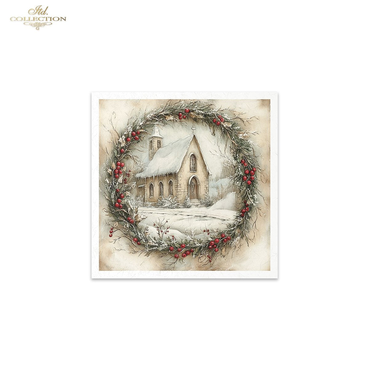 ITD Collection Rice Paper Mini Set | Decoupage, Mixed Media, Christmas Scenes, Churches, Wreaths, Landscapes, 6 Sheets 5.8 x 5.8 inches