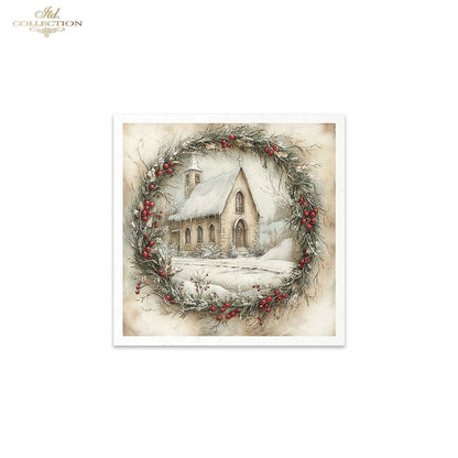 ITD Collection Rice Paper Mini Set | Decoupage, Mixed Media, Christmas Scenes, Churches, Wreaths, Landscapes, 6 Sheets 5.8 x 5.8 inches