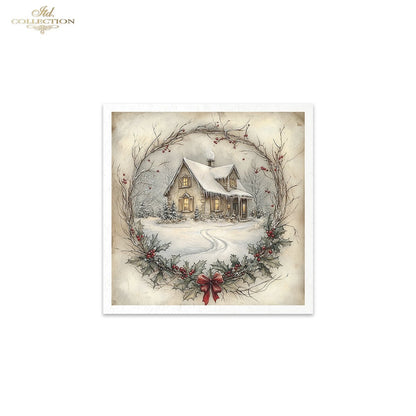 ITD Collection Rice Paper Mini Set | Decoupage, Mixed Media, Christmas Scenes, Churches, Wreaths, Landscapes, 6 Sheets 5.8 x 5.8 inches