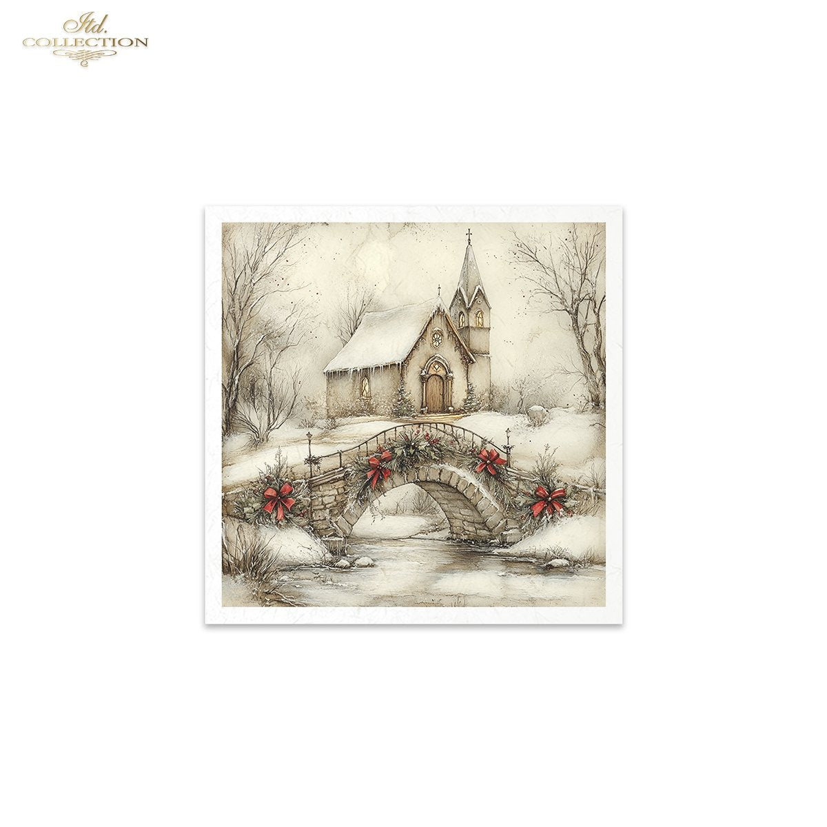 ITD Collection Rice Paper Mini Set | Decoupage, Mixed Media, Christmas Scenes, Churches, Wreaths, Landscapes, 6 Sheets 5.8 x 5.8 inches
