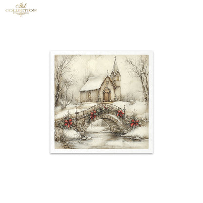 ITD Collection Rice Paper Mini Set | Decoupage, Mixed Media, Christmas Scenes, Churches, Wreaths, Landscapes, 6 Sheets 5.8 x 5.8 inches