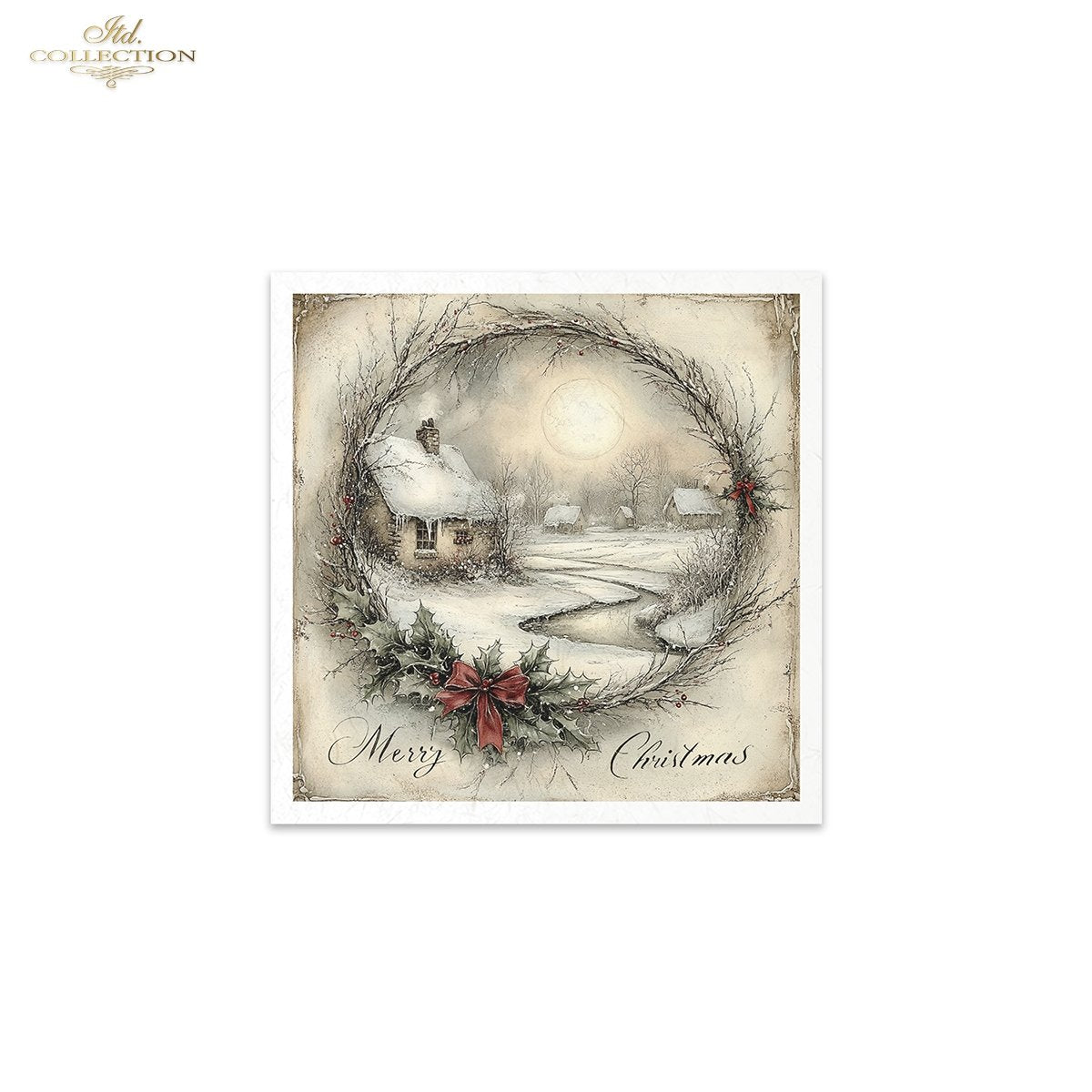 ITD Collection Rice Paper Mini Set | Decoupage, Mixed Media, Christmas Scenes, Churches, Wreaths, Landscapes, 6 Sheets 5.8 x 5.8 inches