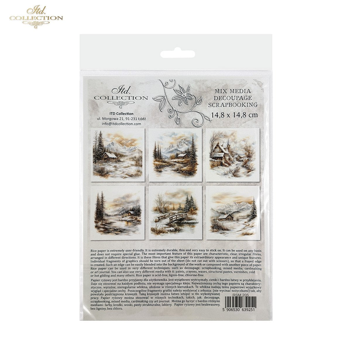 ITD Collection Rice Paper, Mini Set Winter Landscape Scenes, Mountains, 6 Sheets, 5x8, Decoupage, Mixed Media