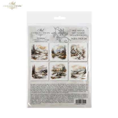 ITD Collection Rice Paper, Mini Set Winter Landscape Scenes, Mountains, 6 Sheets, 5x8, Decoupage, Mixed Media