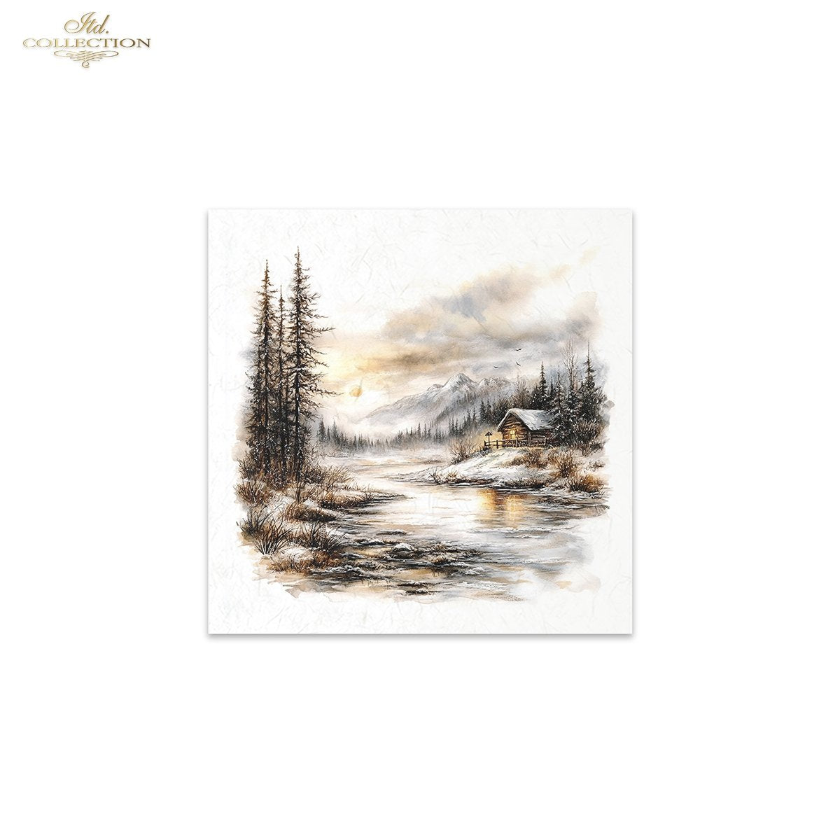 ITD Collection Rice Paper, Mini Set Winter Landscape Scenes, Mountains, 6 Sheets, 5x8, Decoupage, Mixed Media