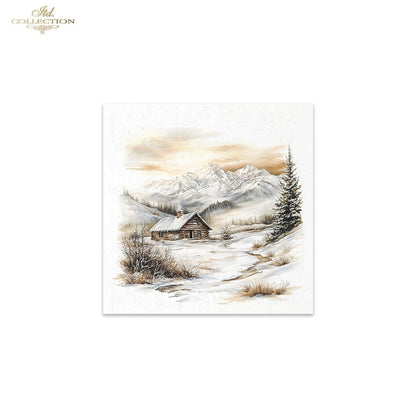 ITD Collection Rice Paper, Mini Set Winter Landscape Scenes, Mountains, 6 Sheets, 5x8, Decoupage, Mixed Media
