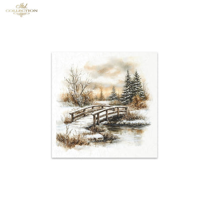 ITD Collection Rice Paper, Mini Set Winter Landscape Scenes, Mountains, 6 Sheets, 5x8, Decoupage, Mixed Media