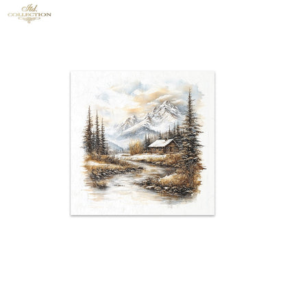 ITD Collection Rice Paper, Mini Set Winter Landscape Scenes, Mountains, 6 Sheets, 5x8, Decoupage, Mixed Media