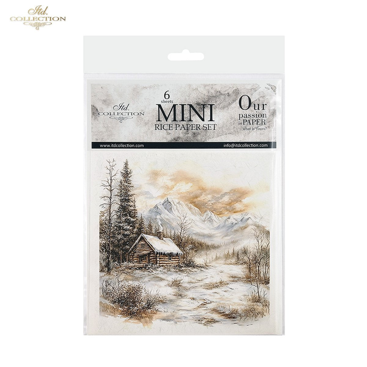 ITD Collection Rice Paper, Mini Set Winter Landscape Scenes, Mountains, 6 Sheets, 5x8, Decoupage, Mixed Media