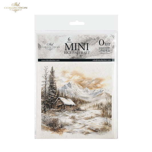 ITD Collection Rice Paper, Mini Set Winter Landscape Scenes, Mountains, 6 Sheets, 5x8, Decoupage, Mixed Media