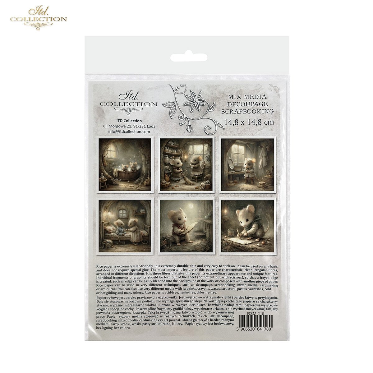 ITD Collection Rice Paper, Mini Set Vintage, Fairytale Mice, Home Mouse Scenes, 6 Sheets, 5x8, Decoupage, Mixed Media