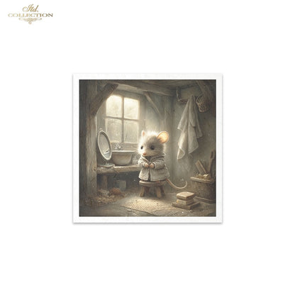 ITD Collection Rice Paper, Mini Set Vintage, Fairytale Mice, Home Mouse Scenes, 6 Sheets, 5x8, Decoupage, Mixed Media