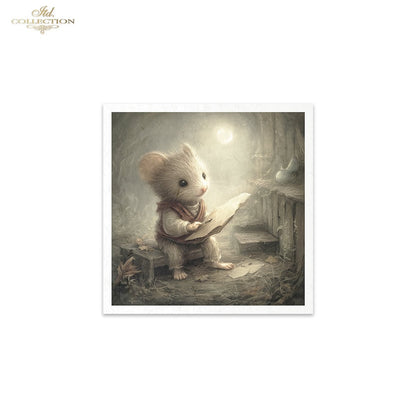 ITD Collection Rice Paper, Mini Set Vintage, Fairytale Mice, Home Mouse Scenes, 6 Sheets, 5x8, Decoupage, Mixed Media