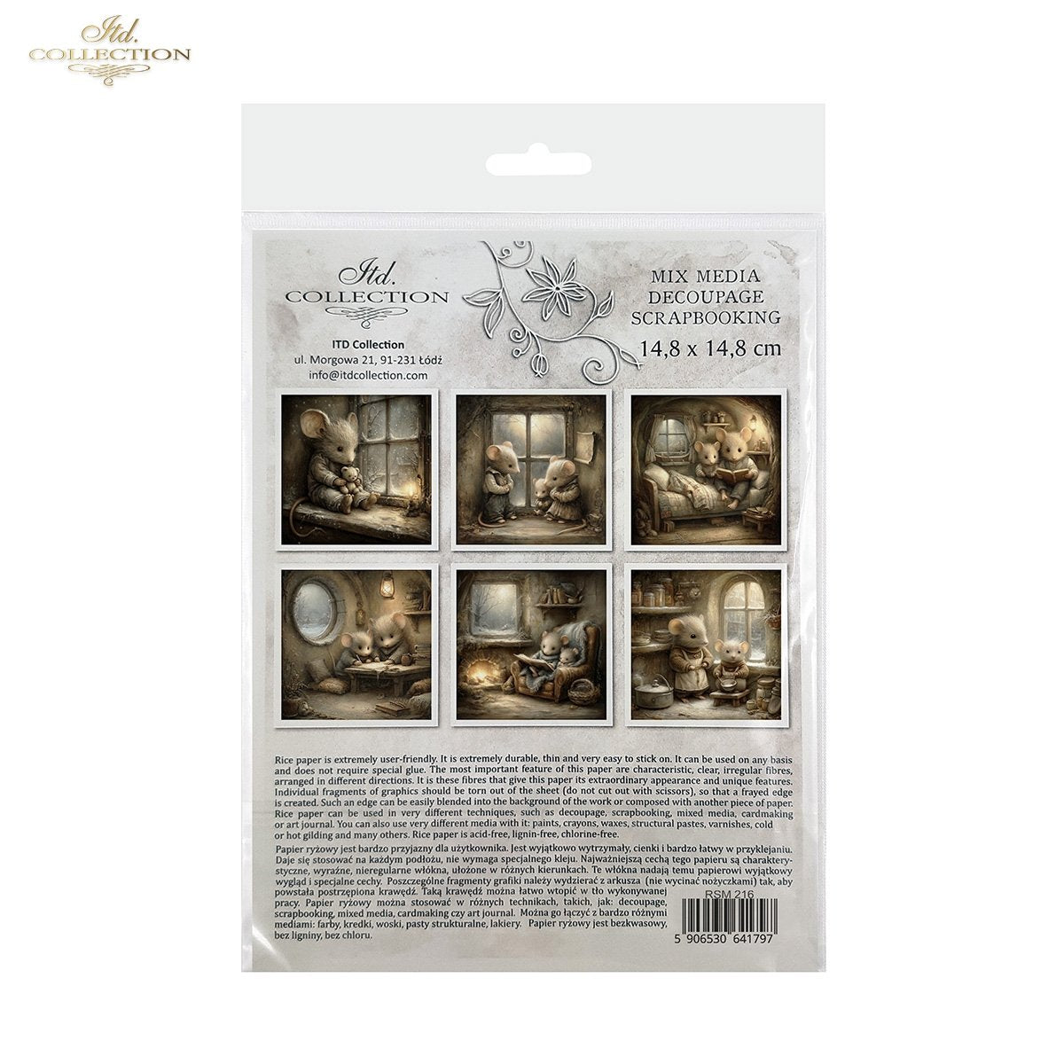 ITD Collection Rice Paper, Mini Set Vintage, Fairytale Mice, Home Mouse Scenes, 6 Sheets, 5x8, Decoupage, Mixed Media