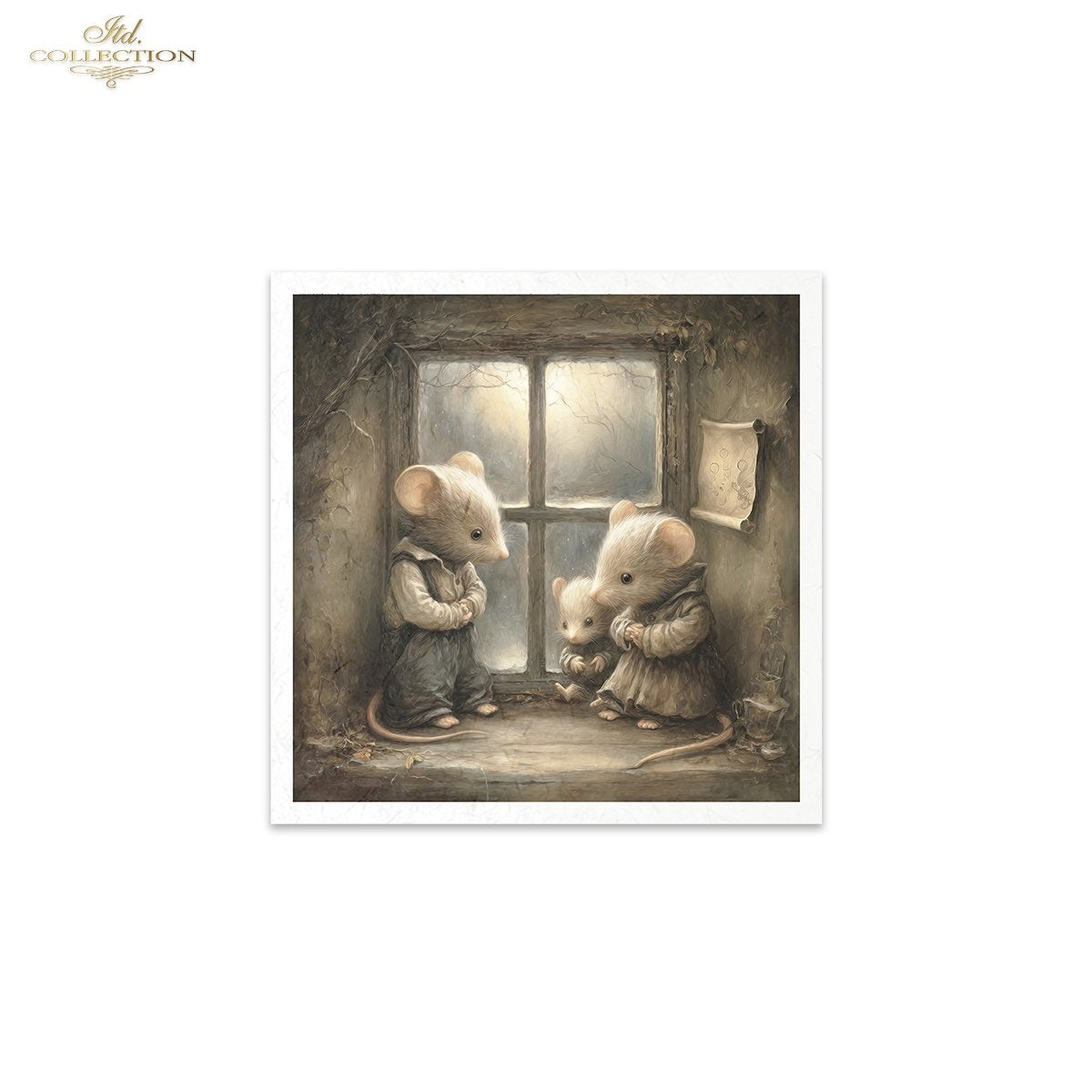 ITD Collection Rice Paper, Mini Set Vintage, Fairytale Mice, Home Mouse Scenes, 6 Sheets, 5x8, Decoupage, Mixed Media