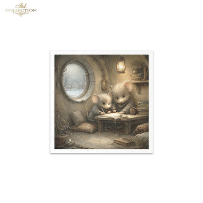 ITD Collection Rice Paper, Mini Set Vintage, Fairytale Mice, Home Mouse Scenes, 6 Sheets, 5x8, Decoupage, Mixed Media