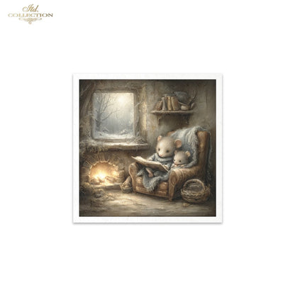 ITD Collection Rice Paper, Mini Set Vintage, Fairytale Mice, Home Mouse Scenes, 6 Sheets, 5x8, Decoupage, Mixed Media