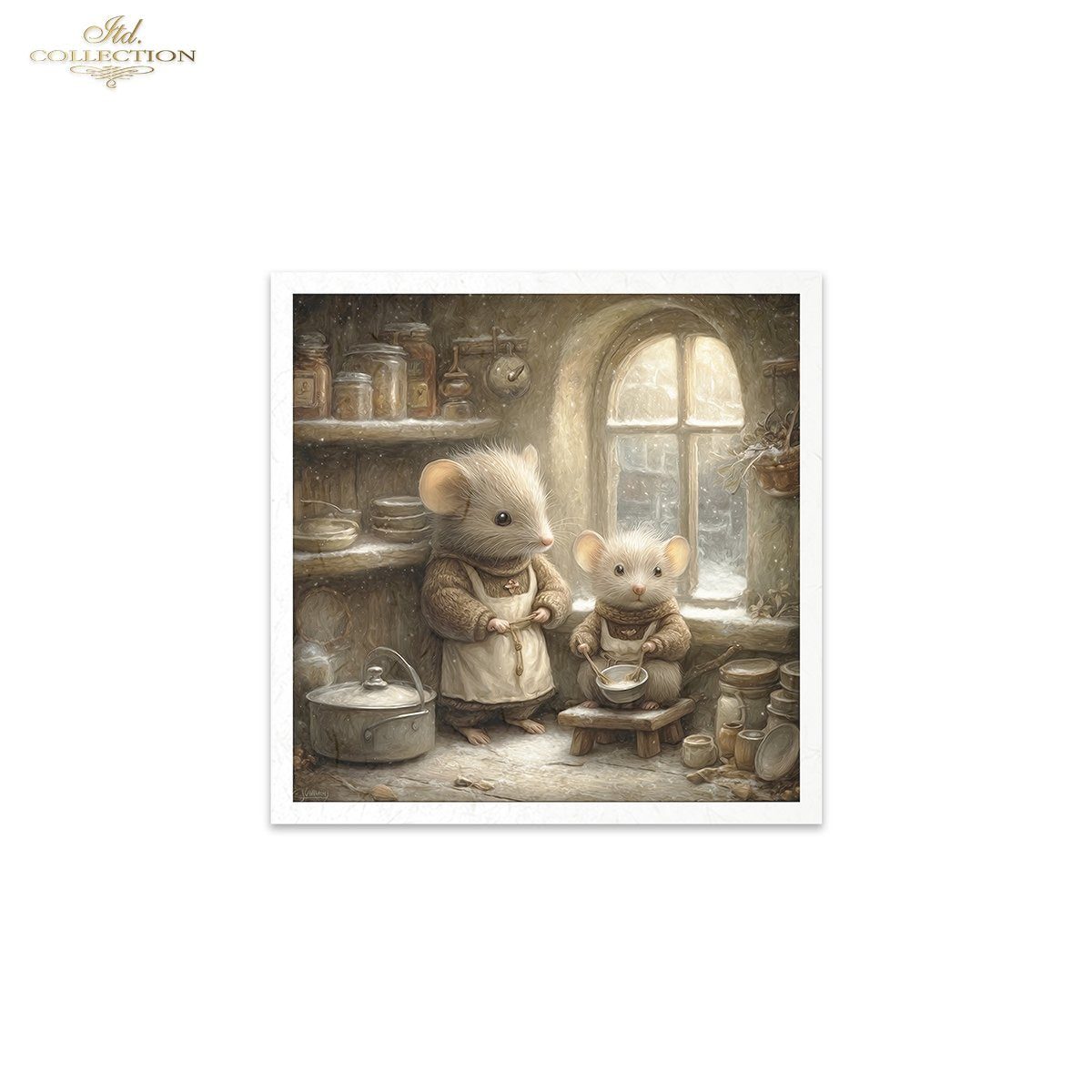 ITD Collection Rice Paper, Mini Set Vintage, Fairytale Mice, Home Mouse Scenes, 6 Sheets, 5x8, Decoupage, Mixed Media