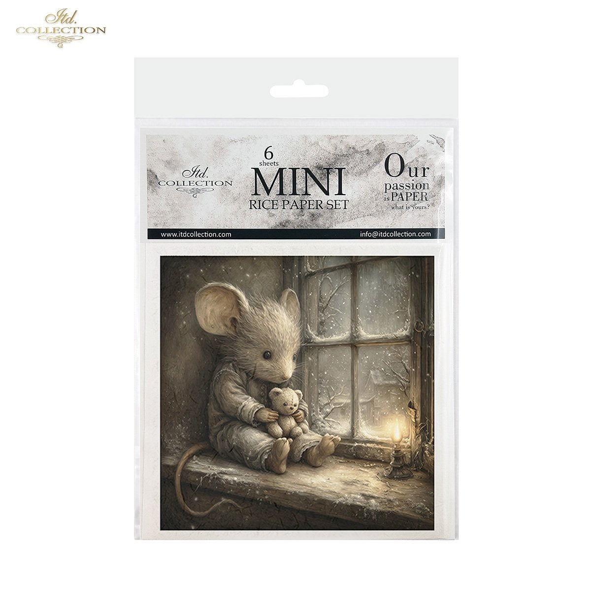 ITD Collection Rice Paper, Mini Set Vintage, Fairytale Mice, Home Mouse Scenes, 6 Sheets, 5x8, Decoupage, Mixed Media