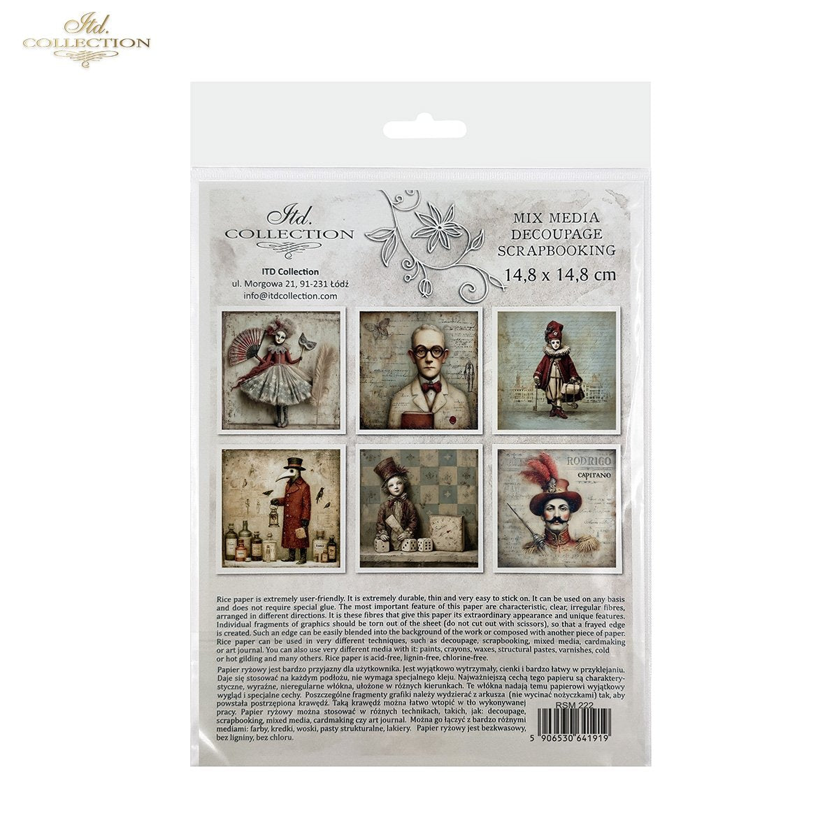 ITD Collection Rice Paper, Mini Set Vintage, Carnival, masquerade, Masks, Theater Characters, 6 Sheets, 5x8, Decoupage, Mixed Media