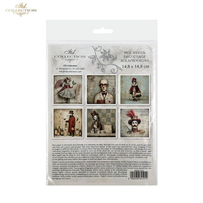 ITD Collection Rice Paper, Mini Set Vintage, Carnival, masquerade, Masks, Theater Characters, 6 Sheets, 5x8, Decoupage, Mixed Media