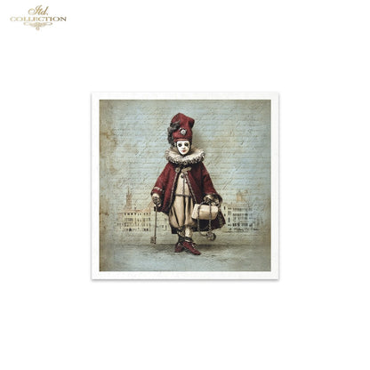 ITD Collection Rice Paper, Mini Set Vintage, Carnival, masquerade, Masks, Theater Characters, 6 Sheets, 5x8, Decoupage, Mixed Media