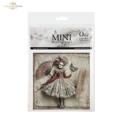ITD Collection Rice Paper, Mini Set Vintage, Carnival, masquerade, Masks, Theater Characters, 6 Sheets, 5x8, Decoupage, Mixed Media