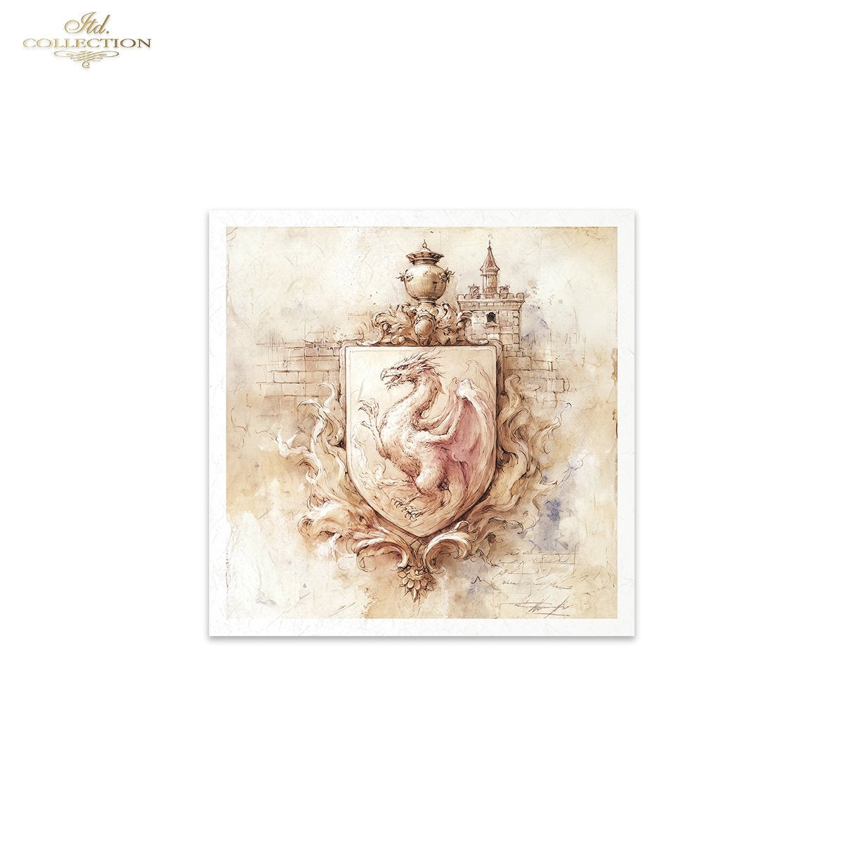 ITD Collection Rice Paper, Mini Set Watercolor Dragons, Fantasy, Mythical, Coat of Arms, 6 Sheets, 5x8, Decoupage, Mixed Media