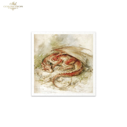 ITD Collection Rice Paper, Mini Set Watercolor Dragons, Fantasy, Mythical, Coat of Arms, 6 Sheets, 5x8, Decoupage, Mixed Media