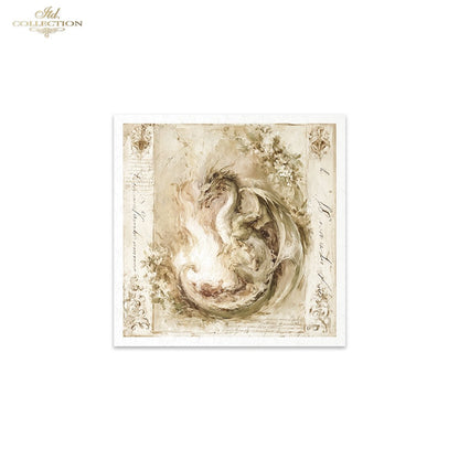 ITD Collection Rice Paper, Mini Set Watercolor Dragons, Fantasy, Mythical, Coat of Arms, 6 Sheets, 5x8, Decoupage, Mixed Media