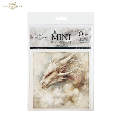 ITD Collection Rice Paper, Mini Set Watercolor Dragons, Fantasy, Mythical, Coat of Arms, 6 Sheets, 5x8, Decoupage, Mixed Media