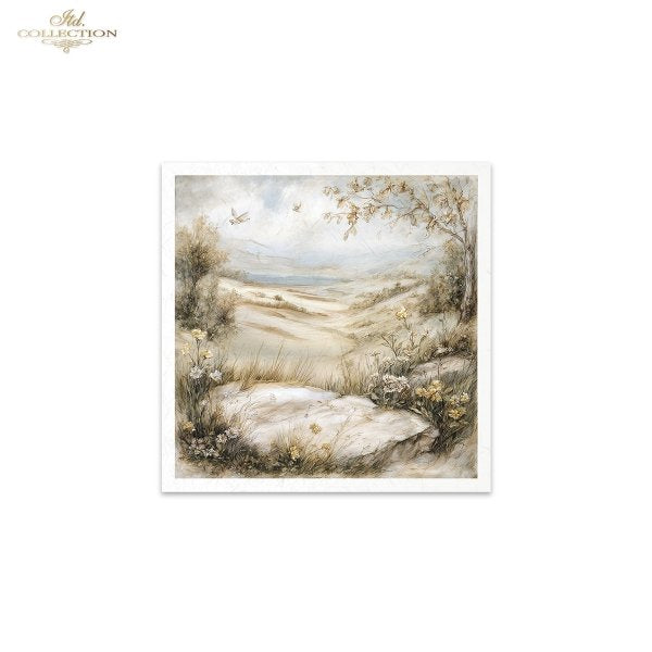 ITD Collection Rice Paper, Mini Set, Spring Pond, Flowers, Landscape, 6 Sheets, 5x8, Decoupage, Mixed Media