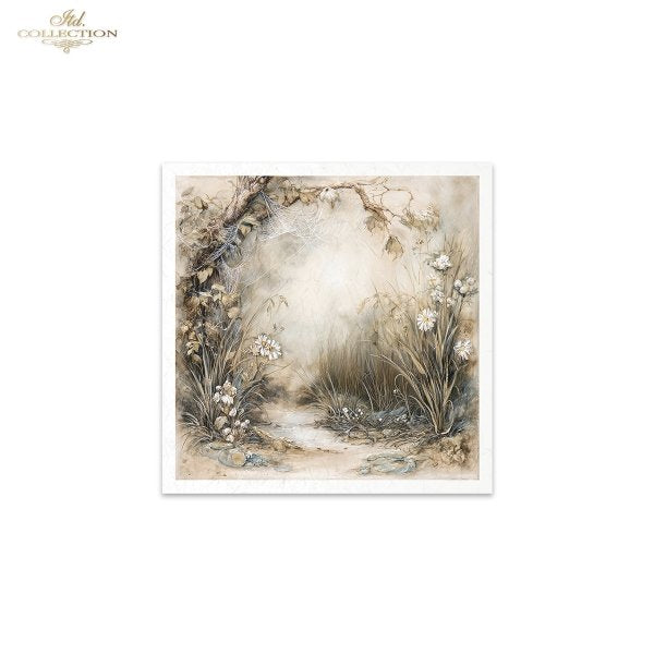 ITD Collection Rice Paper, Mini Set, Spring Pond, Flowers, Landscape, 6 Sheets, 5x8, Decoupage, Mixed Media