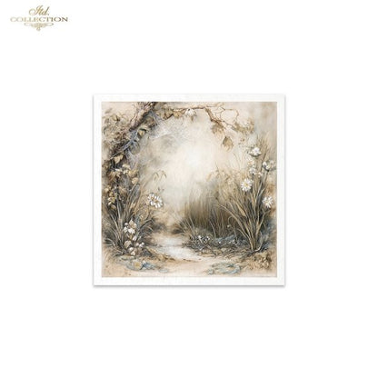 ITD Collection Rice Paper, Mini Set, Spring Pond, Flowers, Landscape, 6 Sheets, 5x8, Decoupage, Mixed Media