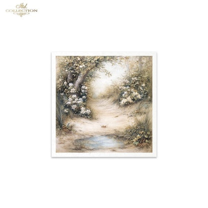 ITD Collection Rice Paper, Mini Set, Spring Pond, Flowers, Landscape, 6 Sheets, 5x8, Decoupage, Mixed Media