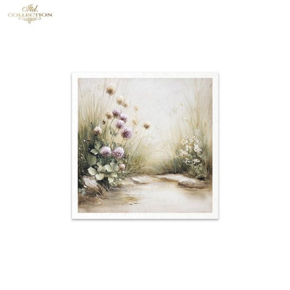 ITD Collection Rice Paper, Mini Set, Spring Pond, Flowers, Landscape, 6 Sheets, 5x8, Decoupage, Mixed Media