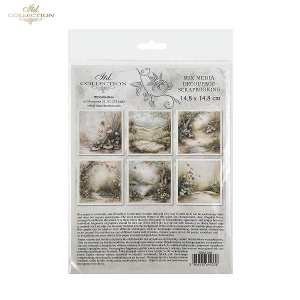 ITD Collection Rice Paper, Mini Set, Spring Pond, Flowers, Landscape, 6 Sheets, 5x8, Decoupage, Mixed Media
