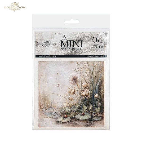 ITD Collection Rice Paper, Mini Set, Spring Pond, Flowers, Landscape, 6 Sheets, 5x8, Decoupage, Mixed Media