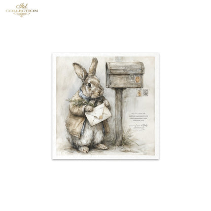 ITD Collection Rice Paper, Mini Set Vintage, Easter Bunnies, Portraits, 6 Sheets, 5x8, Decoupage, Mixed Media
